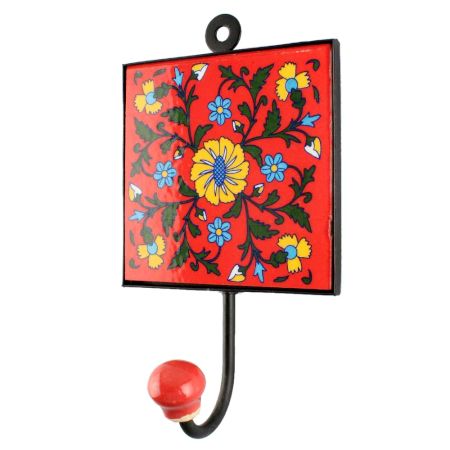 Red With Yellow Wheel Flower Ceramic Tile Hook